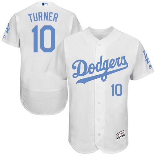 Dodgers #10 Justin Turner White Flexbase Authentic Collection Father's Day Stitched MLB Jersey - Click Image to Close